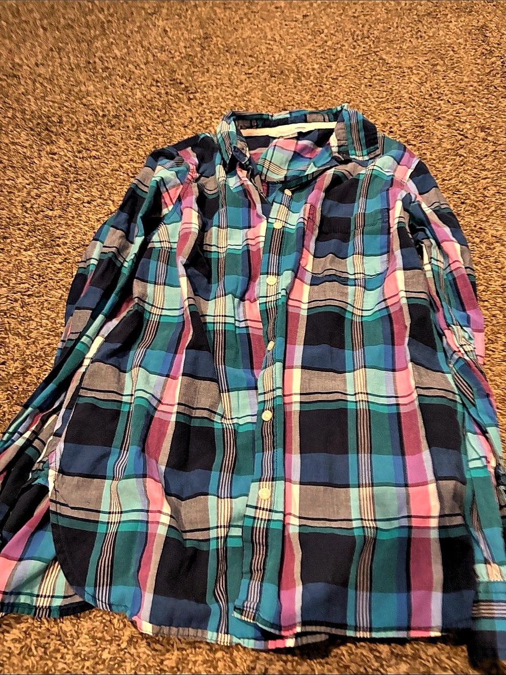 Old Navy The Classic Shirt Plaid Button Down Blue & Green Large